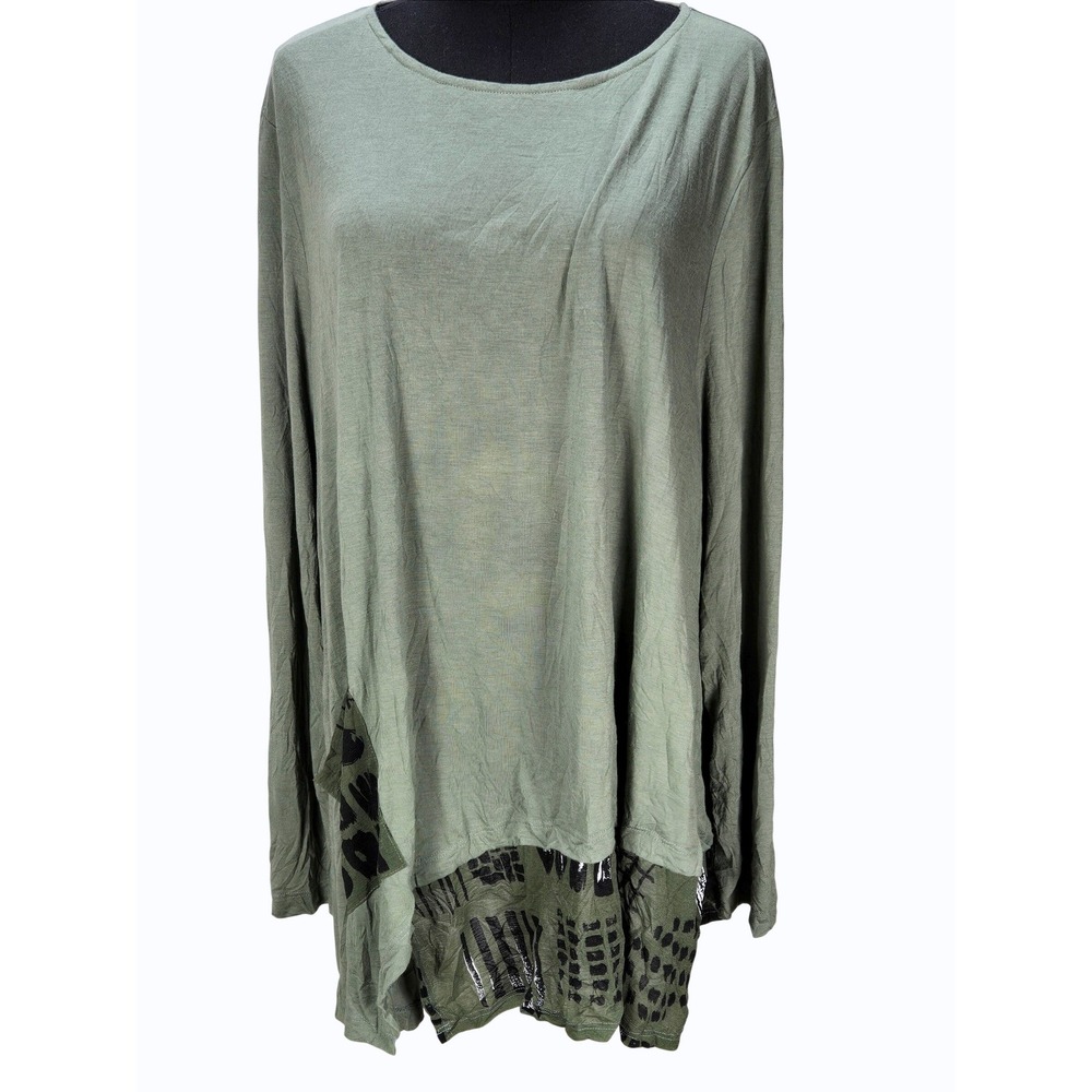 Women's Chalet Et Ceci 1X Olive Green Lagenlook Asymmetrical Tunic Art to Wear